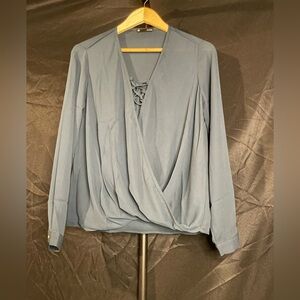 Krisa Surplice Lace Up Blouse, peacock blue, size small
